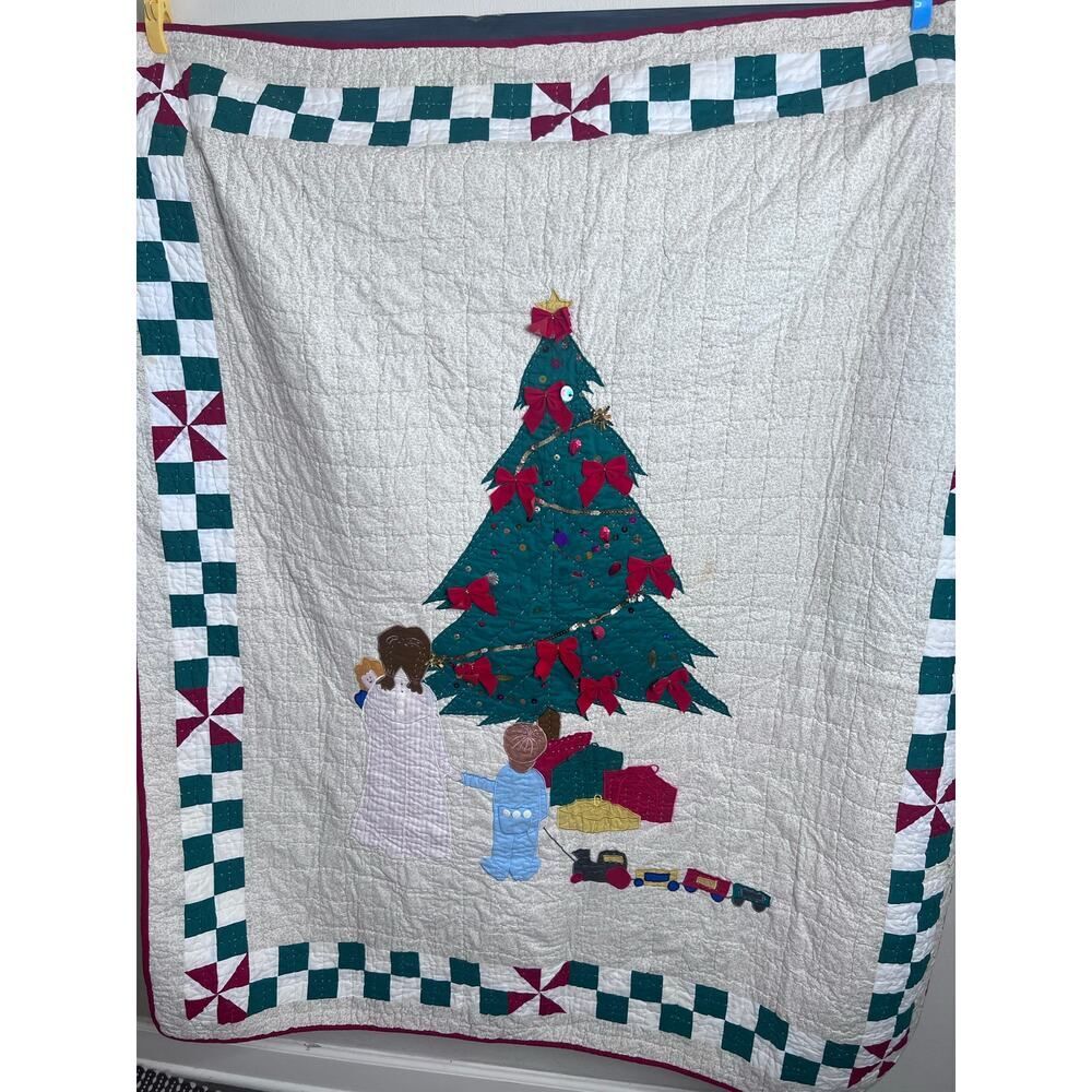 Homemade‎ Traditional Christmas Tree Quilt Wall Hanging 57.5" x 51"